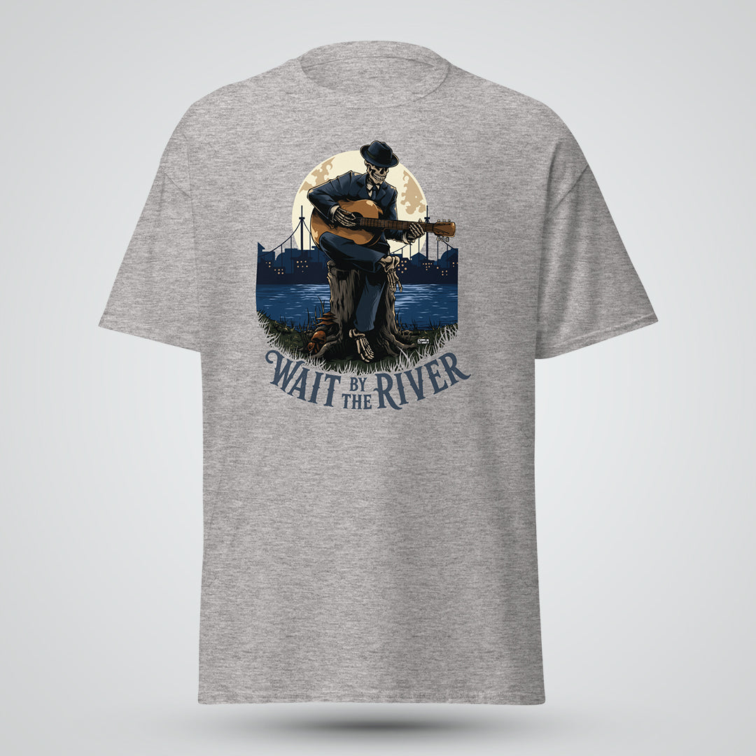 Wait by the River Skeleton Music T-Shirt